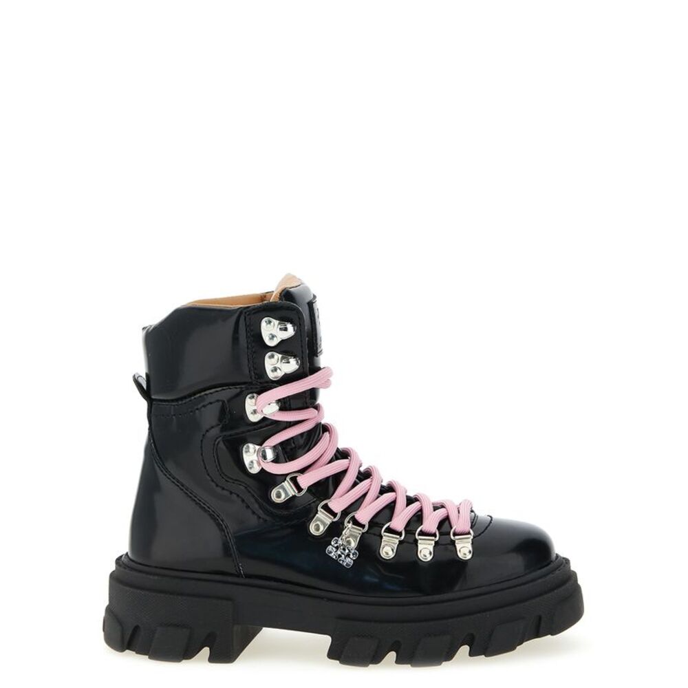 Ganni Black Polyester Lace-Up Women's Boots